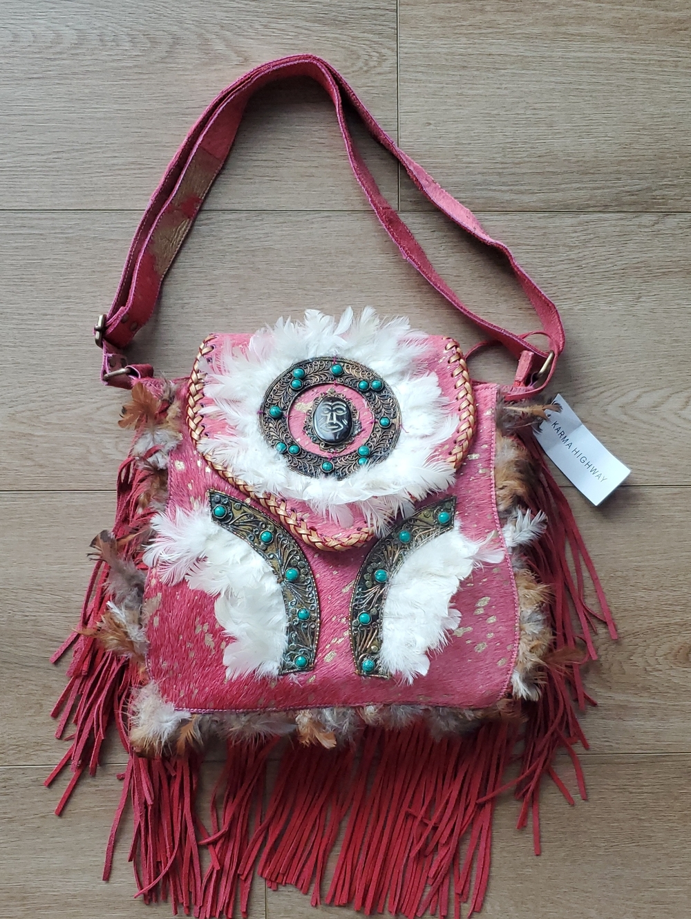 Karma Highway Boho Feather And Fringe Crossbody Bag
